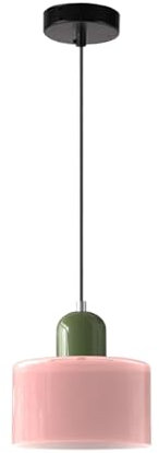 Hnexsei Moderne Hängelampe mit Glaslampenschirm und grünem E27-Metallsockel, Deckenleuchte für Küche, Esstisch, Wohnzimmer (Rosa)