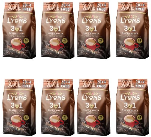 Lyons 3 In 1 Instant Coffee Assorted Flavours +FabFinds Mystery Mug (8, Brown Sugar)