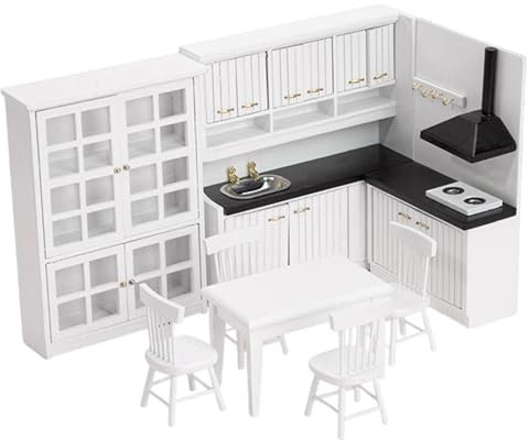 1 Cocina de casa de muñecas, Cocina en Miniatura de Madera a Escala 1/12, Modelo Realista de Muebles de casa de muñecas, Estufa de paisajes para el gabinete de Miniatura para decoración del ho