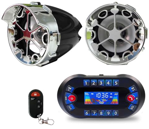 Altoparlante Stereo Audio per Moto Bluetooth Scooter Radio FM Subwoofer Impermeabile Display MP3 Scheda di Memoria USB Ad Alto Volume Telecomando,Black