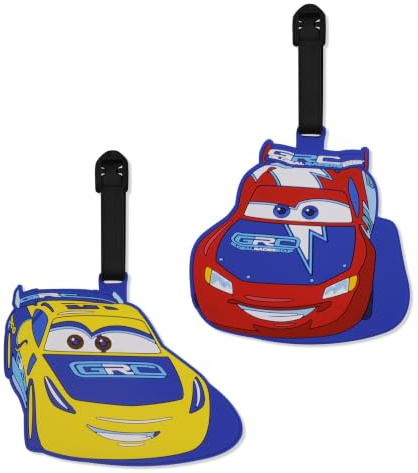 Disney Cars Kids 2 Piece Name Identification Luggage Tags for Suitcase, Baggage, Airport, Travel