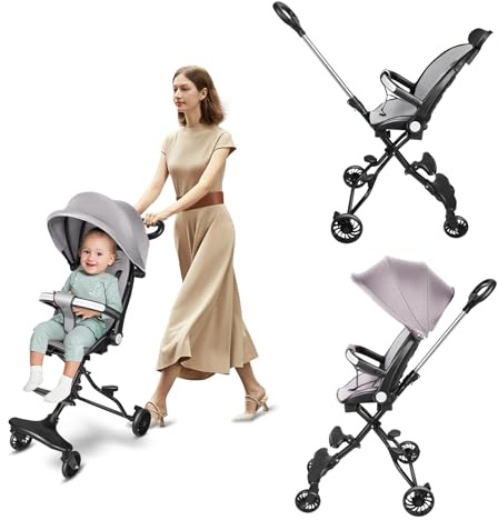 Homewell Federleichter Reisebuggy Faltbar, Kinderwagen, Liegefunktion, flache Liegeposition, kompakter Buggy mit Markise, bis 30 kg