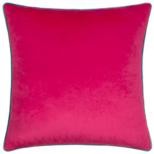 furn. Meridian Velvet Cushion Cover (Raspberry/Teal - 45 x 45cm) | Soft velvet cushion cover with contrast piping and concealed zip. 45 x 45cm. Cushion cover only.