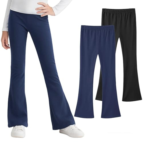 JinBei Leggings Niñas Algodón Pantalones Acampanados Pack de 2, 5-16 Años | Mallas Largos, Suave, Transpirable, Legging Cintura Elástica, Cómodos Pantalone Infantiles para Casual, Deportes, Escuela