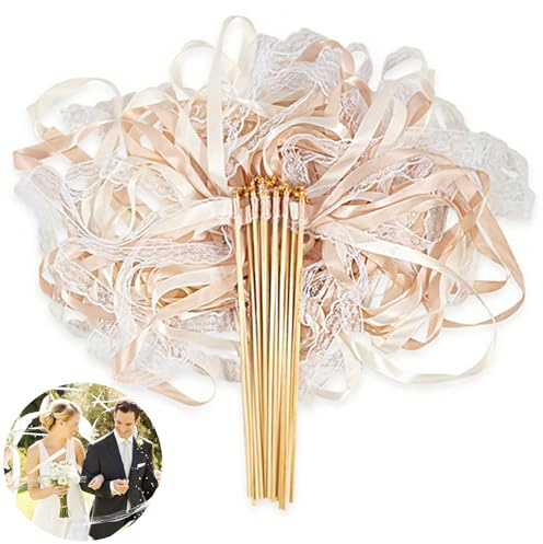35 Stück Wedding Wands, Wands Hochzeit Mit Glocke, Seidenfeenstab, Zauberstäbe Hochzeit Luftschlangen Deko für Hochzeiten Geburtstage Partys Feiertagsfeiern Verwendet (Champagner)