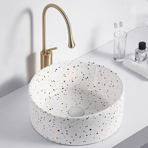 ZKBDBWTR Lavabo da Appoggio Rotondo in Ceramica, Lavatoio Ceramica, Lavabo da Esterno con Rubinetto e Scarico Combinati(Round)