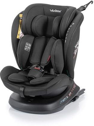 VIVITTA – Silla de Coche Sigma i-Fix i-Size 40-150 cm, Rotación 360°, A Contramarcha hasta 105 cm, ISOFIX + Top Tether, Protección Lateral, Reclinable – BLACK CROSS