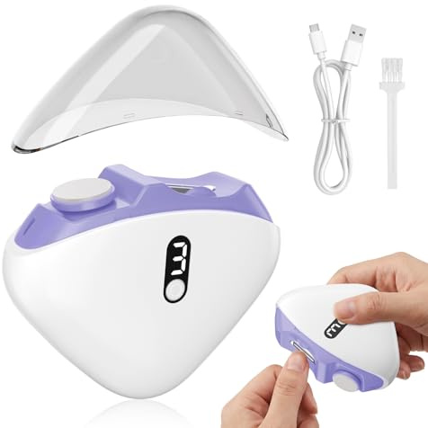 2026 New Electric Nail Clippers, 2 in 1 Automatic Nail Trimmer & Polisher with 3 Speed, Safe Nail Clipper with LED Display, USB C Rechargeable, Auxiliary Lighting, for Baby/Kids/Adults/Elderly- Purple