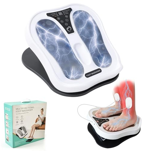 EMS Fußmassagegerät mit 15 Modi, 50 Intensitätsstufen, 2 Elektroden Pads | 3 Temperaturstufen, Durchblutungs-Stimulator Beine & Fuß, Elektrisches Fußmassagegerät Verbessert die Durchblutung