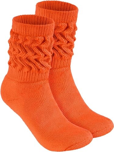 BRUBAKER Slouch Socken - Damen Schoppersocken für Fitness, Yoga, Workout, Gymnastik und Wellness - 1 Paar Knit Sportsocken für Frauen - Orange Größe 39-42