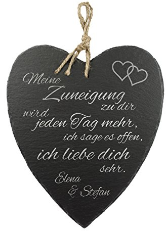 Casa Vivente - Schieferherz mit Gravur  Liebe  - Personalisiert mit [NAMEN] - Schiefertafel - 23 cm x 27 cm x 0,6 mm - mit Jute Band zum Aufhängen