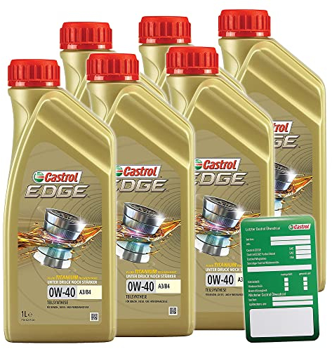 6x 1 L = 6 Liter Castrol Edge Fluid Titanium 0W-40 A3/B4 Motoröl inkl. Castrol Ölwechselanhänger