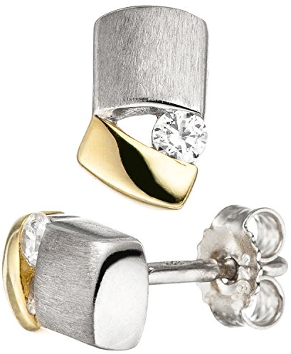 Jobo Damen-Ohrstecker aus 925 Sterling Silber Bicolor vergoldet mit Zirkonia