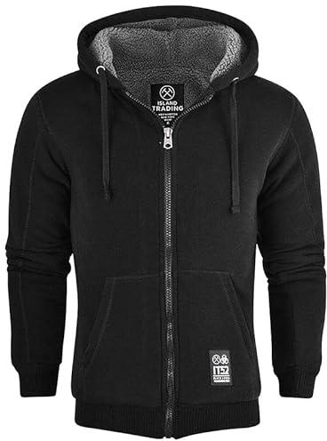 Island Trading Mens Cotton Padded Borg Fleece Sherpa Lined Full Zip Up Hoodie Sweatshirt Jacket Small Black