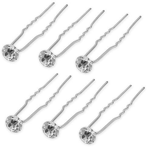 Soul-Cats 6er Set Haarnadeln aus Metall mit einem Strassstein, Länge ca. 65 mm