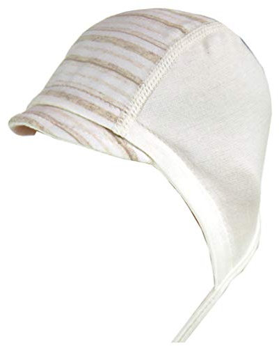 maximo Unisex Mütze Babyhaube beige-weiß, Bindemütze (39)
