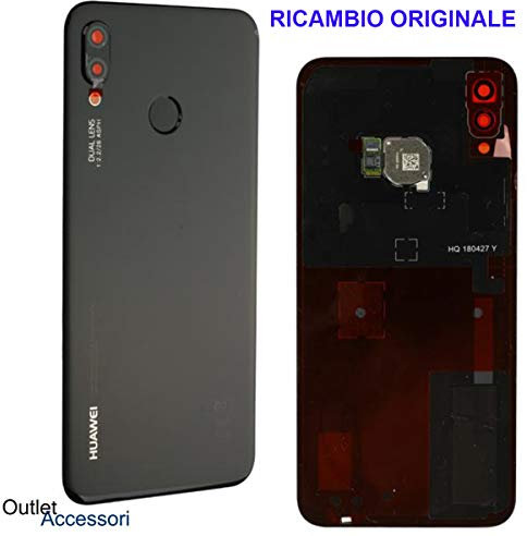 originale Scocca Copribatteria Copri Batteria Vetro Posteriore Huawei P20 Lite Nero Black Back Cover con Adesivo Tasto Sensore Impronte Vetro Fotocamera