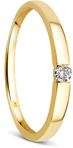 Orovi – Gold Ring aus 8 Karat Gelbgold (333) mit 0.05 Ct Diamant – Solitärring Damen mit Brillant – Verlobungsring allergenfrei & handgemacht (Größe 54)