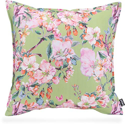 H.O.C.K. Shabby Outdoor Kissen inkl. Füllung floral lichtecht (6-7)/wasserabweisend für den Garten (50x50cm, Green)