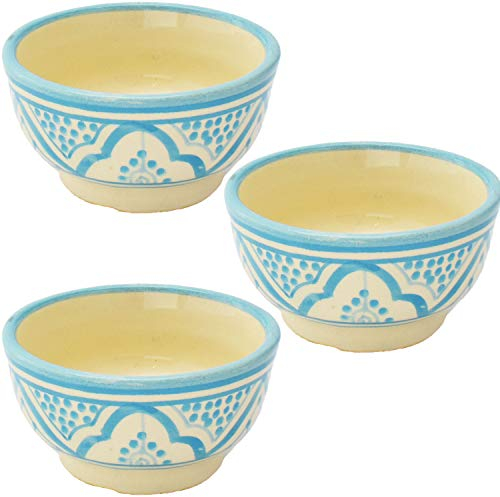 3er Set Orientalische kleine Keramikschale Schale Rund Amela Blau Ø 9cm Groß | Bunte marokkanische Keramik Tapas Fingerfood Schalen bunt | Orient Keramikschalen klein Geschirr & Dekoration