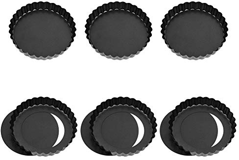 Lot de 6 Moules Ptisserie anti-adhsif a Tarte à rond Moule quiche avec Fond Amovible Revtement en acier carbonne Plat Tarte Tartelette pour Cuisson Ptisserie Gteau Dessert 12cm