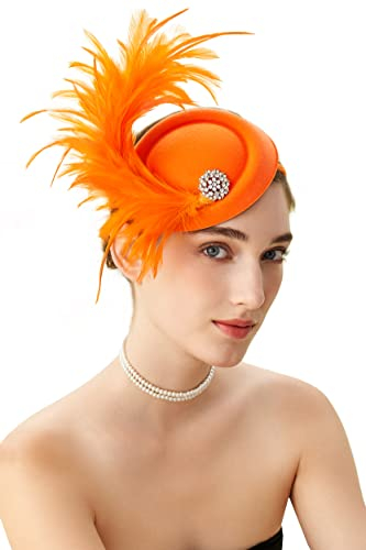 BABEYOND 1920er Fascinator Stirnband Feder Kopfschmuck Fascinator Hochzeit Fascinator Hut Headpiece for Cocktail Wedding Vintage Tea Party Orange
