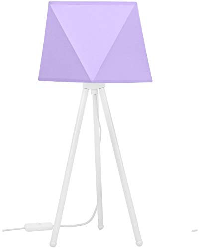 Light-Home Lampenschirm Tischlampe Modern - Elegante Nachttischlampe für Schlafzimmer Wohnzimmer - Tischleuchte E27-46x22,5 cm - Weiß und Violett Diamant