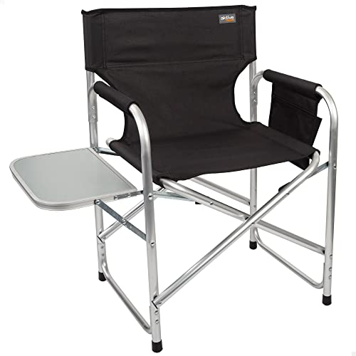 AKTIVE 52888 52888-Chaise directrice, 57 x 48 x 81 cm, Pliable, Table Rabattable, Poids Maximum 110 kg, Hauteur du Sol 43,5 cm, Chaise de Camping, Aluminium + Oxford 600D, Noire, Estandar