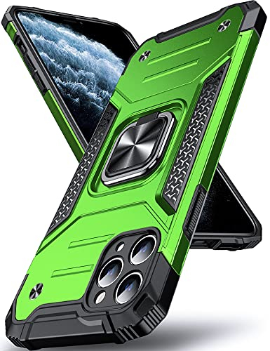 DASFOND Armor Hülle für iPhone 11 Pro Max Case mit Kameraschutz Militär Stoßfest Handyhülle [Upgrade 2.0] 360 Grad Metal Ring Halter Ständer Schutzhülle [für Handyhalterung Auto Magnet], Grün
