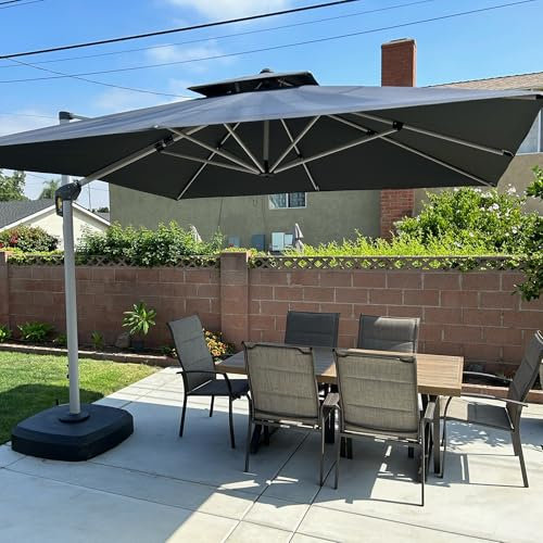 PURPLE LEAF Parasol Déporte Rectangulaire 2,7 x 3,65 m, Parasol De Jardin Extérieur Toit à Double Rotatif 360°, Parasol Terrasse Extérieur XXL, Gris acier