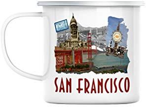Fabulous Emaillierter Metallbecher 284ml San Francisco Vintage Collage Reisen Vereinigte Staaten Postkarte