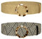 QH-Shop Ceinture Élastique pour Femme - Taille en Paille Tissée Vintage Bohème Large Ceinture de Robe Tressée Noir Beige 2 Pièces