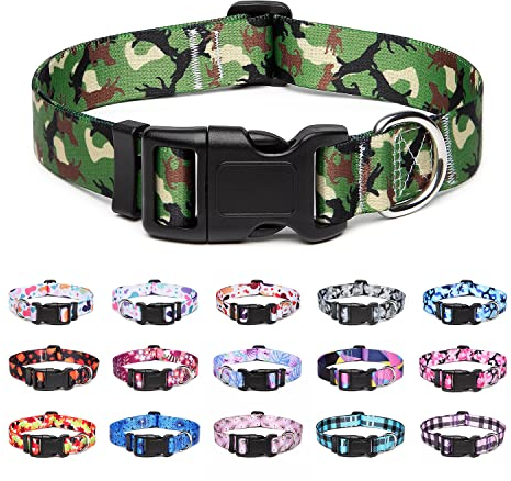 Suredoo Hundehalsband Verstellbares, Weich & Komfort Nylon Hunde Halsband für Kleine Mittlere Große Hunde Welpen Katzen (S, Camo Grün)