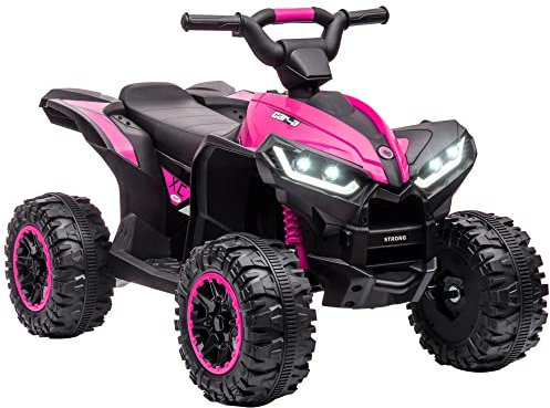 HOMCOM 12V Electric Quad Bike for Kids Ride On Car ATV Toy, with Forward Reverse Functions, LED Headlights, Music, for Ages 3-5 Years - Pink