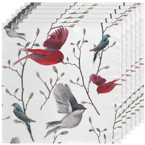 Juego de 6 servilletas de tela de pintura de acuarela, servilletas de cena de poliéster lavables, servilletas de mesa de rama de pájaro para banquetes, fiestas, bodas y vacaciones (20 x 20 pulgadas)