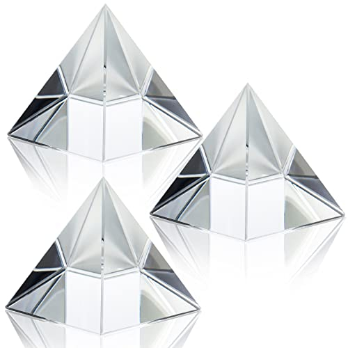 ZEAYEA 3 Stück klare Kristallpyramide, 6.1 cm Kristallpyramidenprisma, Glas-Briefbeschwerer, Pyramide, Schreibtisch-Ornament für Fotografie, Pyramiden-Geschenk, Kristallpyramiden-Sammlerstück