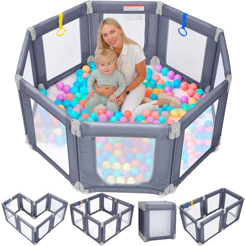 Kidirect Foldable Baby Playpen, Grey, 47×49