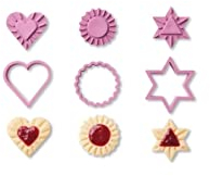 Betty Bossi Linzer Ausstecher-Set 6-teilig mit Präger für Plätzchen und Kekse in Herz-, Stern- und Kreisform, mit oder ohne Füllung, einfache Handhabung, spülmaschinengeeignet, perfekt zu Weihnachten