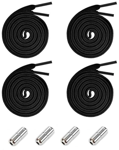 FINEASY 2 Pares Cordones Elásticos Sin Nudo, 100cm Cordones Elasticos con Hebilla Metal, Cordones Zapatillas, Para Correr Zapatillas Deport, Blanco, Negro, Para Adultos Niños (Negro)