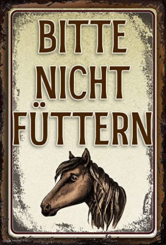Panneau d'avertissement – Attention – Veuillez ne pas nourrir ! – Panneau en aluminium Dibond – Résistant aux intempéries – 30 x 20 cm (cheval, plaque de cheval)