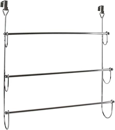 3 Tier Over the Door Towel Rail with Hooks Bathroom Hanging Towel Rack Clothes Airer Hanger Bar Holders Storage Organiser Matte Black