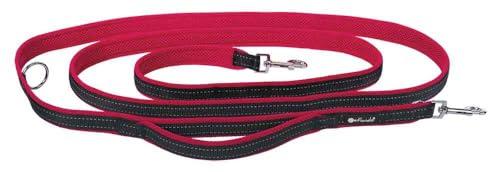 Petlando Hundeleine Outdoor mit Sicherheitsgriff, Rot, 300x1,5cm | Für kleine Hunde, 3-fach verstellbare Führleine, reflektierend, weiche Mesh-Polsterung, starke Karabiner, Umhängeleine