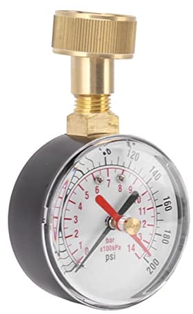 Water Pressure Gauge, 0 to 200PSI 14Bar Universal Water Pressure Test Gauge with 3/4in Female Garden Hose Thread, Aluminum Alloy Hose Bib Gauge Water Pressure Gauge for Home