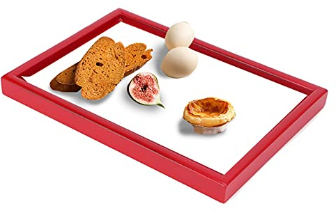Bandeja de Madera para Servir, Bandeja Rectangular para Servir, Bandeja Duradera para Aperitivos Y Frutas, Plato Multiusos para Servir Café, Té, Desayuno, Fruta, Aperitivos, Fácil de Agarrar(Rojo)
