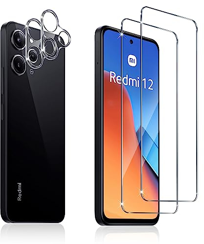 Reeshu 2+2 Pièces Compatible Avec Xiaomi Redmi 12 5G/4G - Protection écran et Caméra Arrière en Verre Trempé [Sans Bulles] [Anti-Rayures]