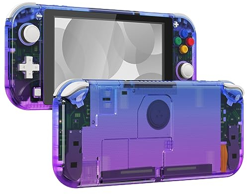 eXtremeRate Coque pour Nintendo Switch Lite Console avec Boutons & Verres Trempé Protection Écran pour Switch Lite,Transparent Bleu-Violet