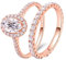 ANAZOZ Ringe Damen Rosegold 585, Trauringe für Damen Halo Ring Set mit Moissanit 1ct Größe 58 (18.5)