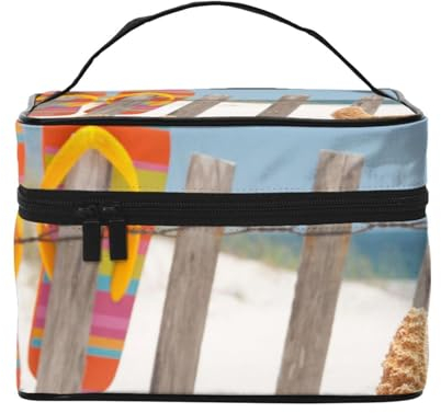 Reise-Make-up-Tasche, aus Holz, für Frauen, Mädchen, stilvoll und geräumig, Flip Flop, Einheitsgröße