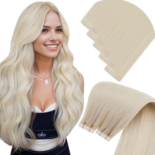 Invisible Tape Extensions Echthaar Blond Injection Tape in Extensions #1000 Unsichtbar Echthaar Extension Tape Virgin Skin Weft Haarverlängerung Echthaar Tape Hellblond 45cm 5pcs 10g