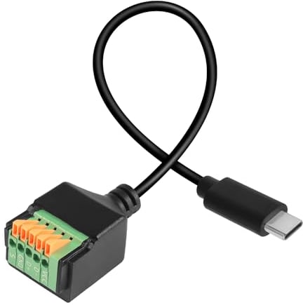QIANRENON USB C Schnell Verbindung Lötfrei Anschluss Type C 2.0 Stecker Auf 5Pin Crimp Terminal Kurzes Kabel Adapter Spring Klemmen Block 480Mbps 5V2A, Für Reparatur/DIY, 30cm